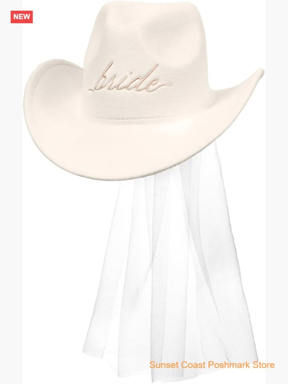 Embroidered Cowgirl Hat with Veil Felt Western Bride Bachelorette Accessory